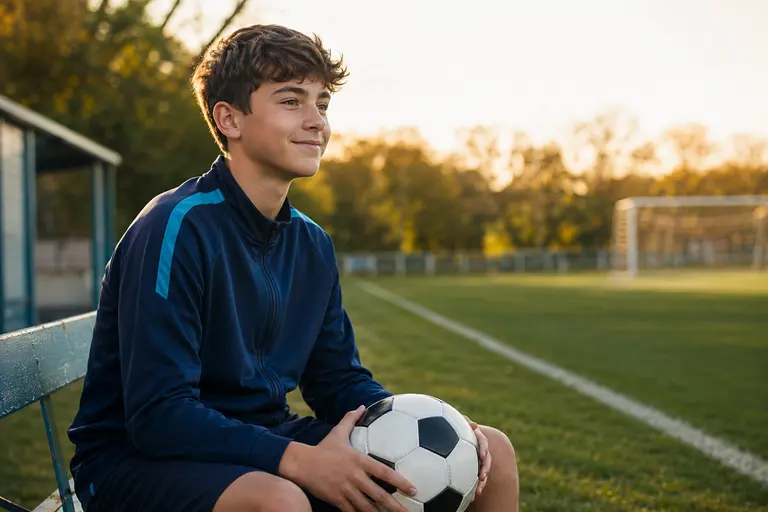 Jovem jogador de futebol concentrado durante um treino
